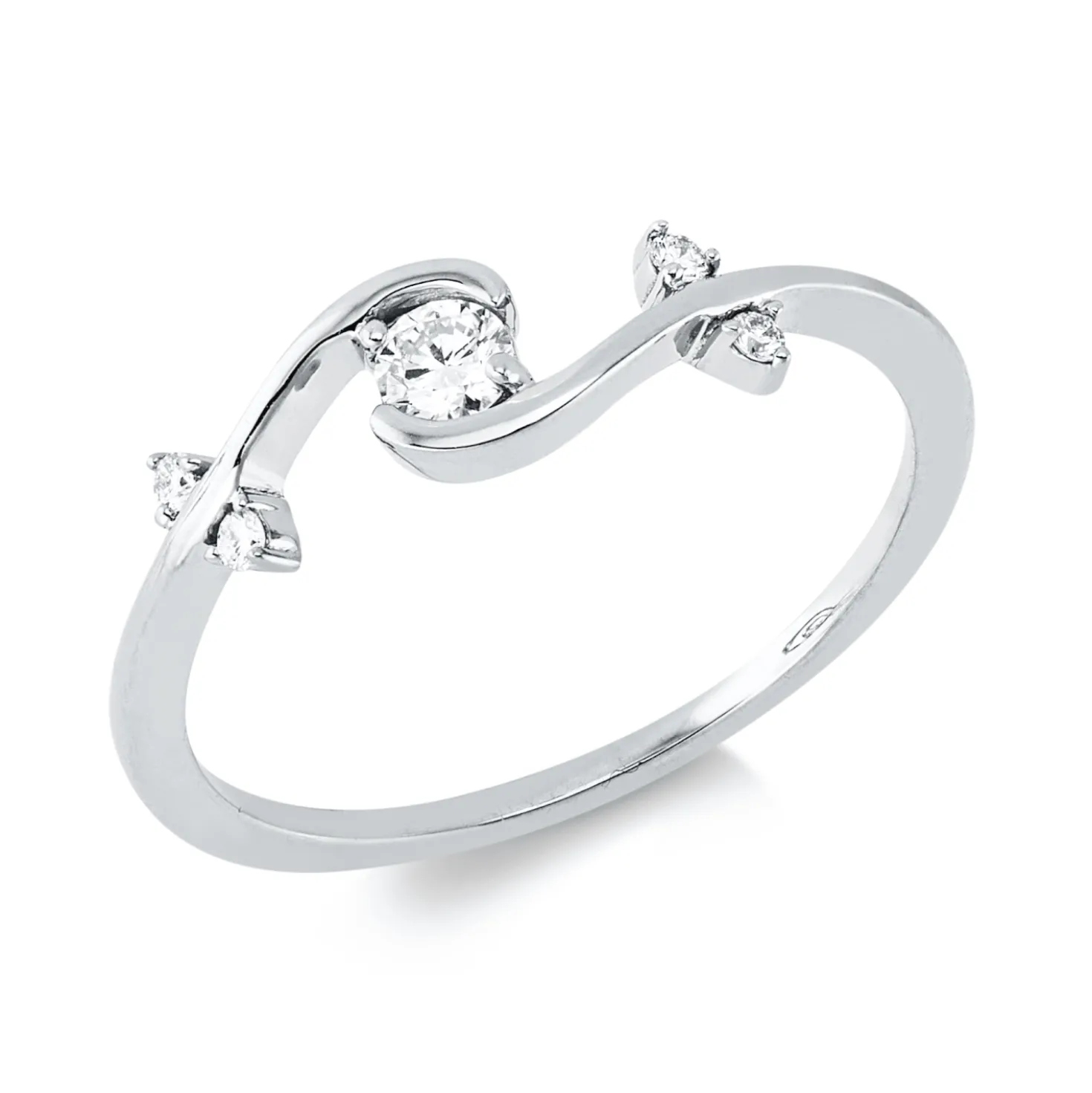 Ring aus 750 Weißgold 4 Brillanten 0,04ct TW-SI 1 Brillant 0,11ct TW-SI B:5,1mm