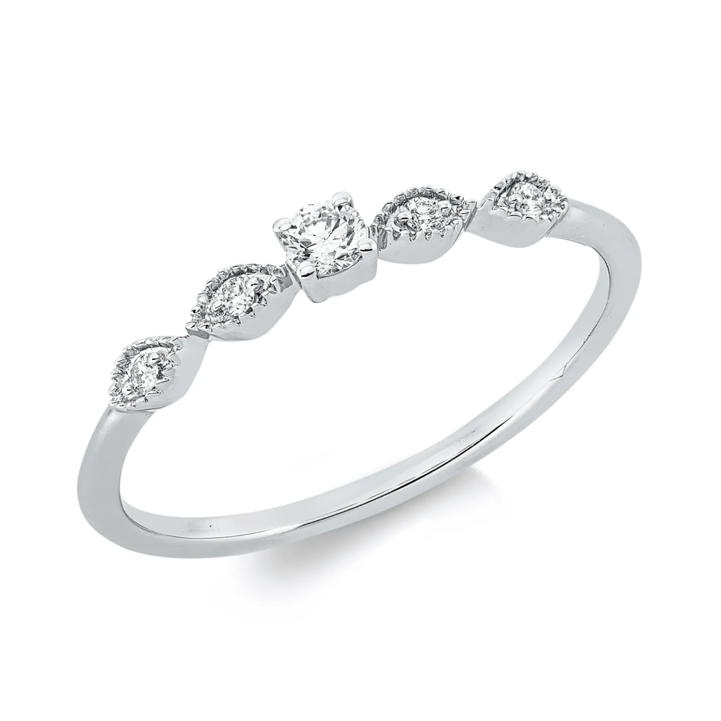 Ring aus 750 Weißgold 4 Brillanten 0,04ct TW-SI 1 Brillant 0,07ct TW-SI B:2,4mm