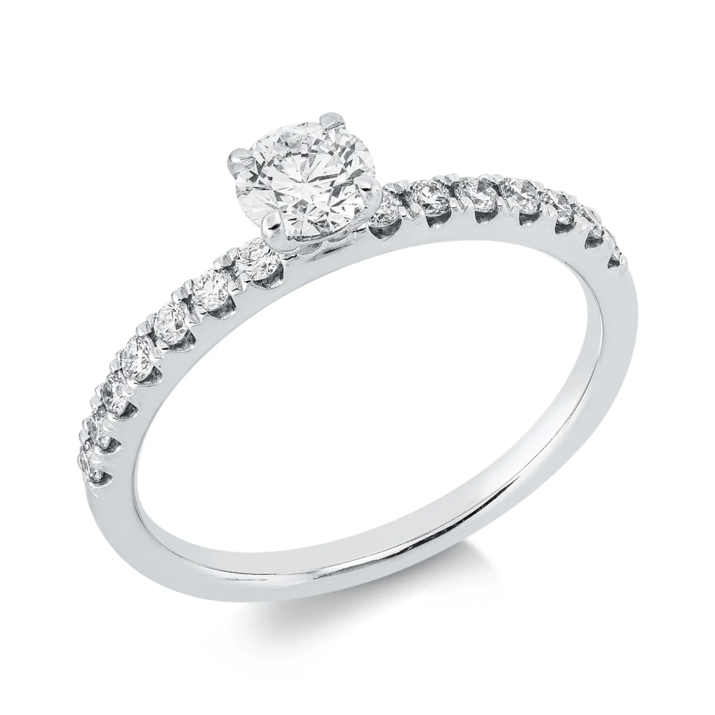 Ring aus 750 Weißgold 14 Brillanten 0,25ct TW-SI 1 Brillant 0,4ct TW-SI B:4,7mm