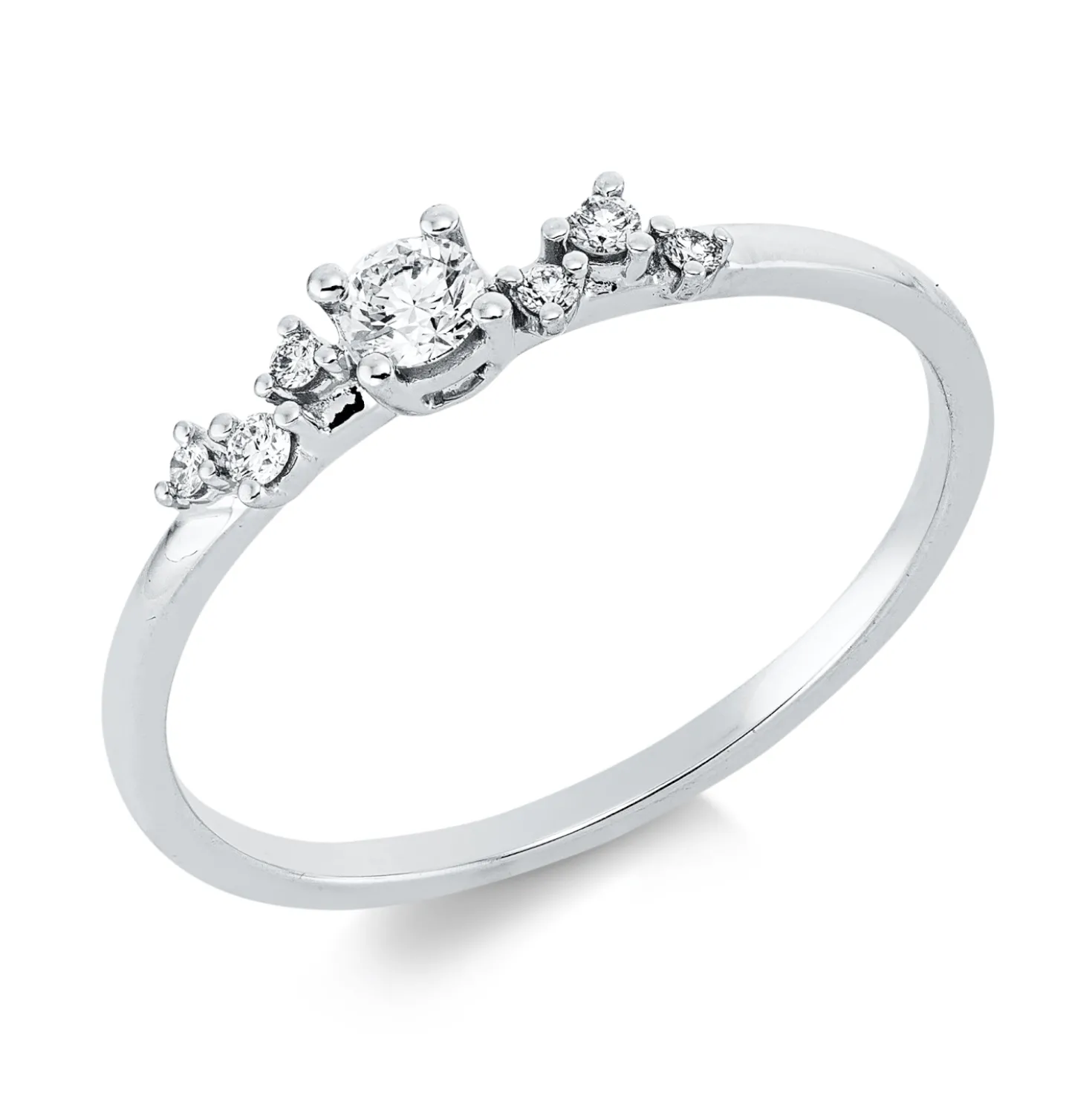 Ring aus 750 Weißgold 6 Brillanten 0,05ct TW-SI 1 Brillant 0,1ct TW-SI B:3,2mm