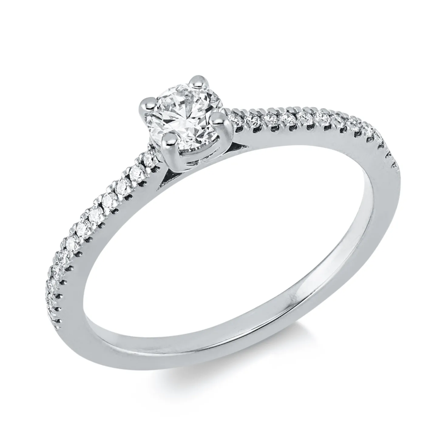 Ring aus 750 Weißgold 24 Brillanten 0,12ct TW-SI 1 Brillant 0,3ct TW-SI B:4,1mm