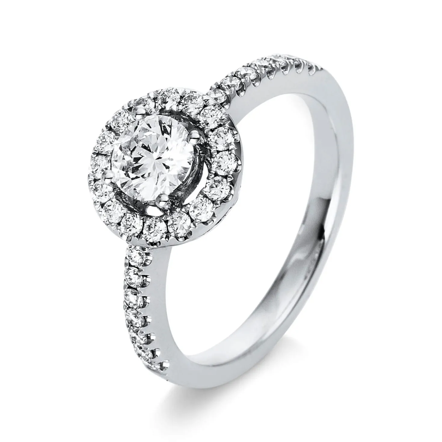 Ring aus 750 Weißgold 30 Brillanten 0,34ct TW-SI 1 Brillant 0,5ct TW-SI Ø9,8mm