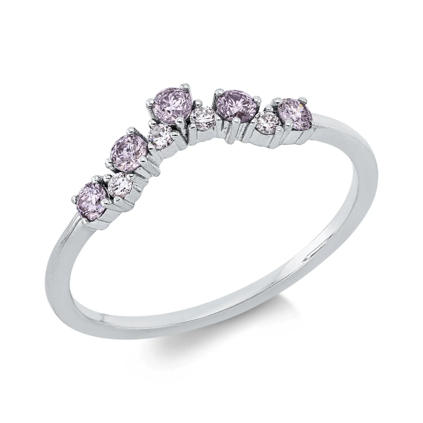 Ring aus 750 Weißgold 4 Brillanten 0,05ct TW-SI 5 Brillanten 0,19ct pink B:4,3mm