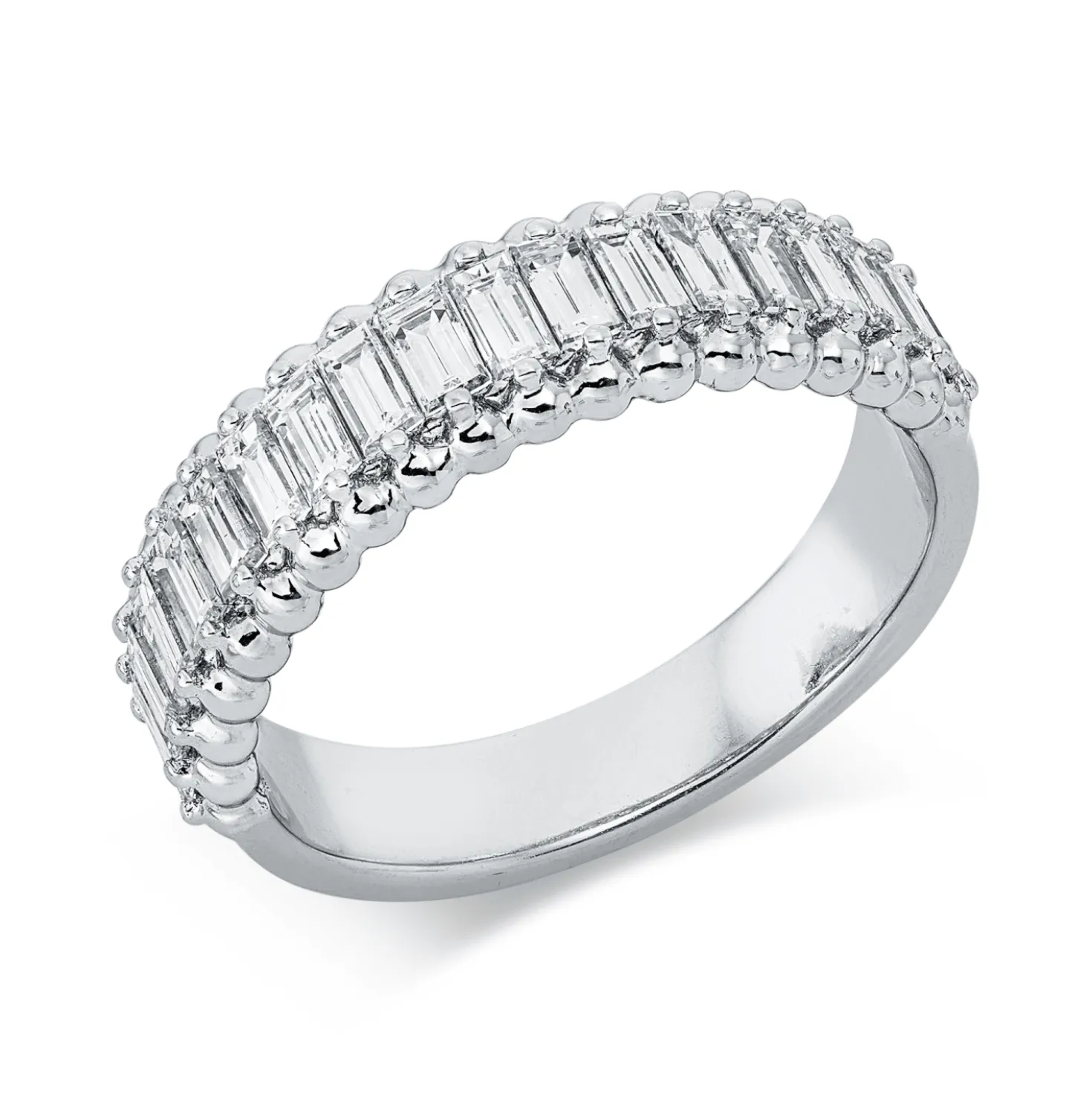 Ring aus 750 Weißgold 19 Diamanten Baguette-Schliff 1,12ct TW-VSI B:5,6mm