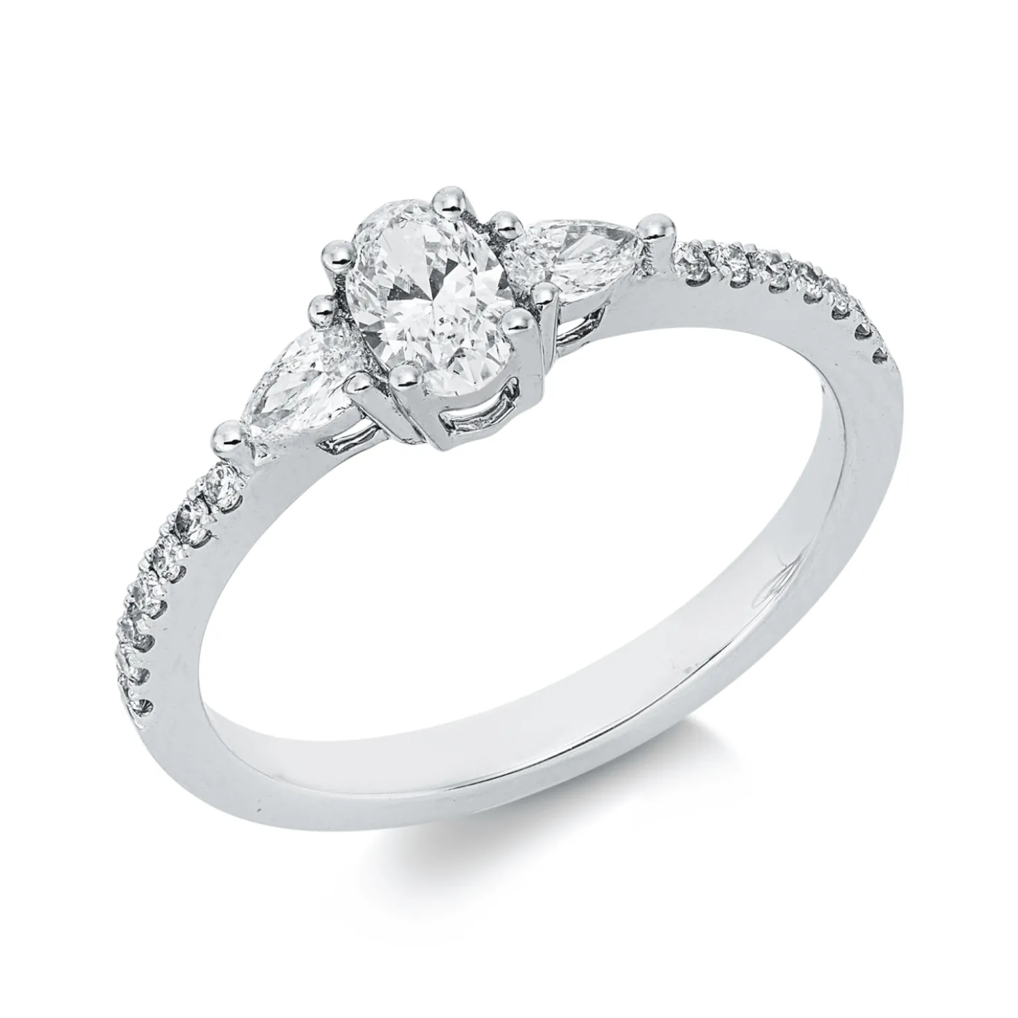 Ring aus 750 Weißgold 17 Diamanten Fanatsy-Schliff 0,54ct TW-VSI/SI B:5,5mm