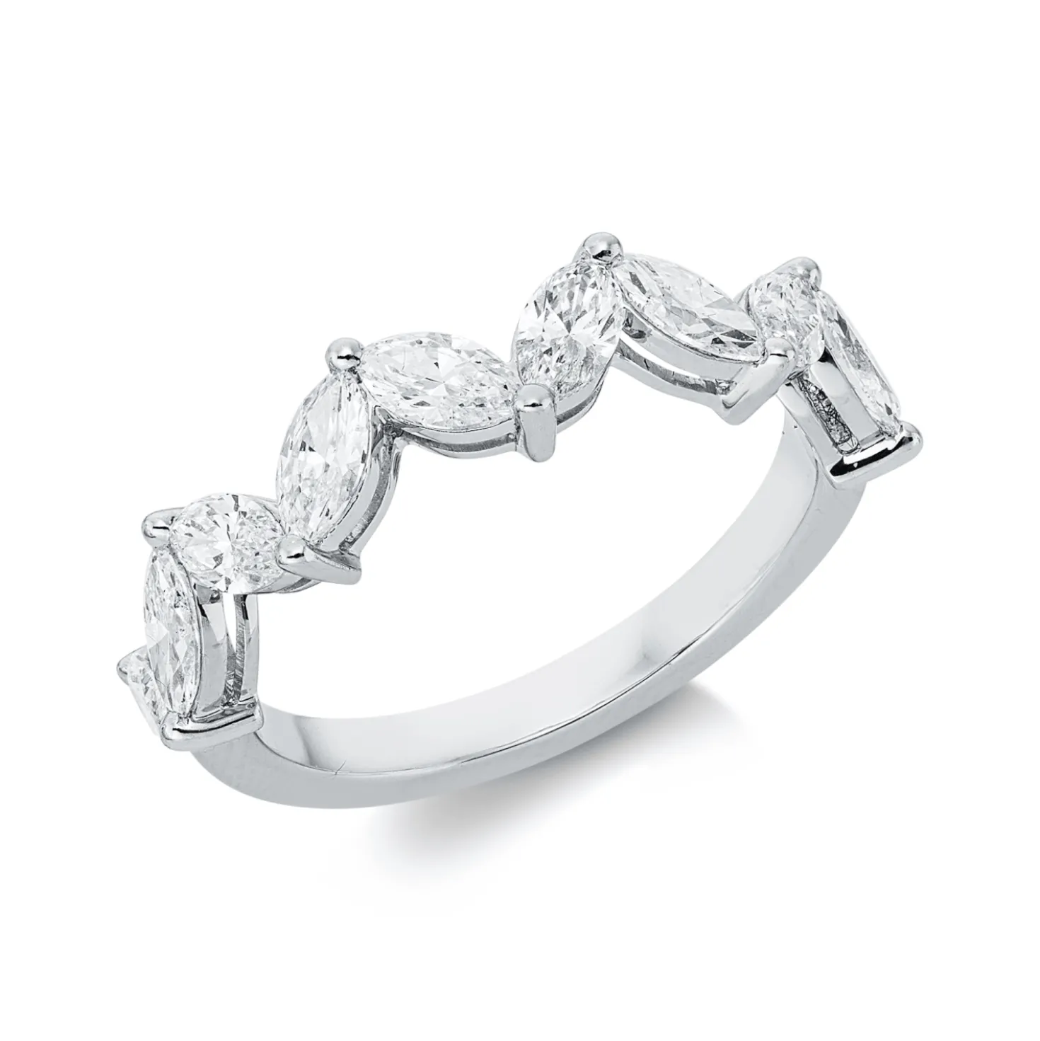 Ring aus 750 Weißgold 9 Diamanten Navette-Schliff 1,23ct F-SI B:5,2mm