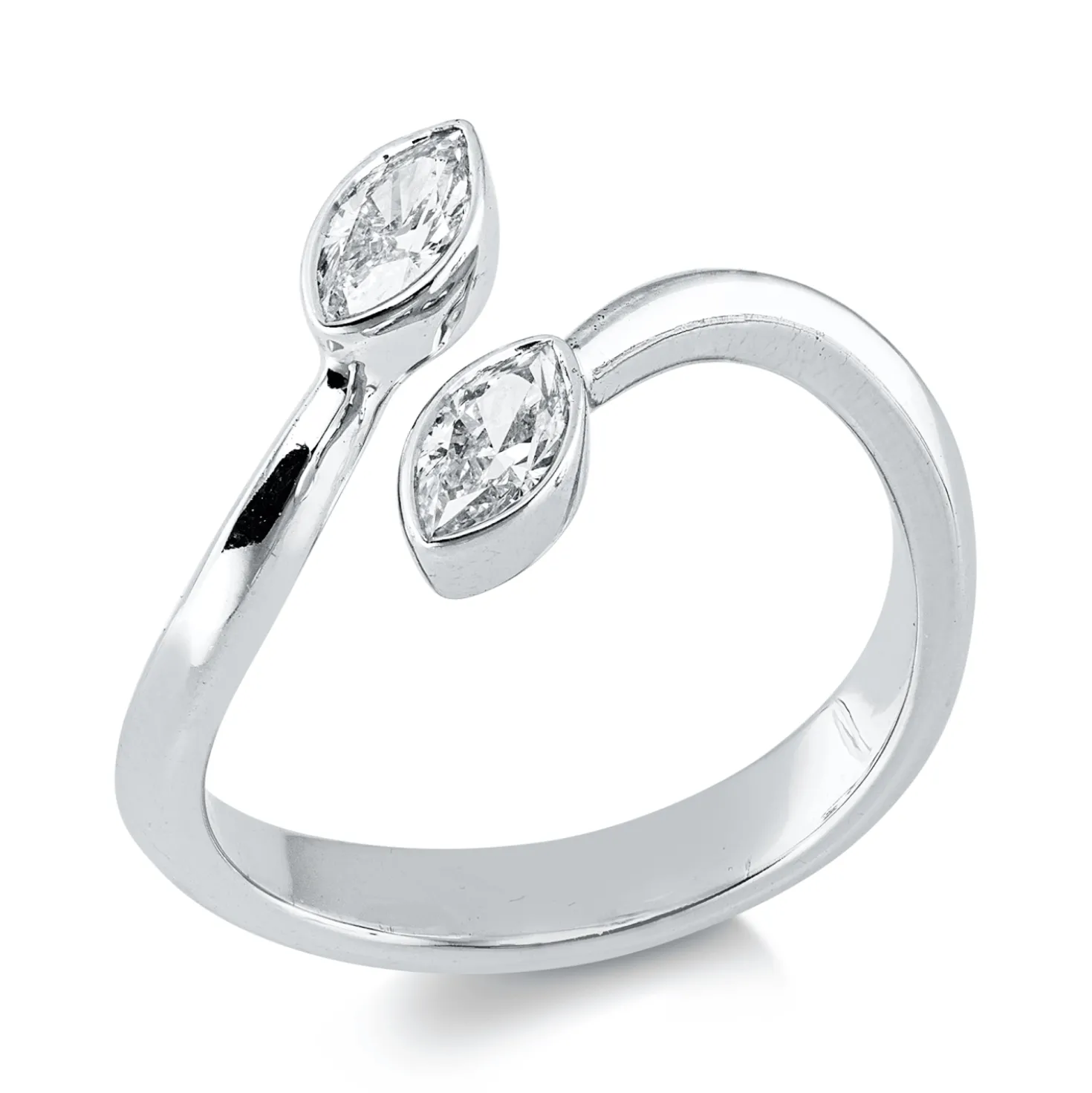 Ring aus 750 Weißgold 2 Diamanten Navette-Schliff 0,49ct F-VSI/SI B:11mm Zarge