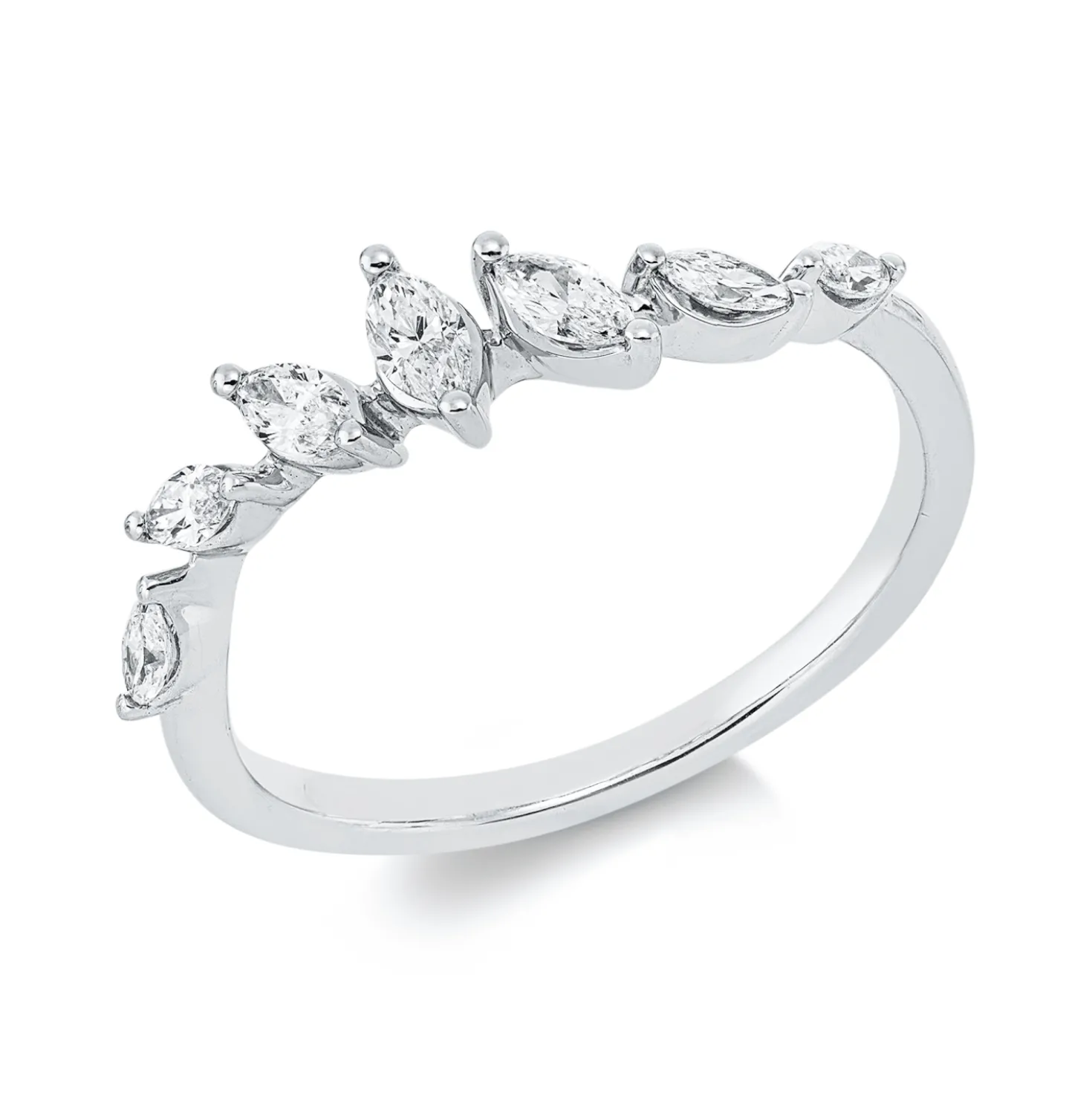 Ring aus 750 Weißgold 7 Diamanten Navette-Schliff 0,35ct TW-PI B:5,2mm