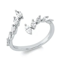 Ring aus 750 Weißgold 10 Diamanten Navette-Schliff 0,51ct TW-PI B:12,6mm