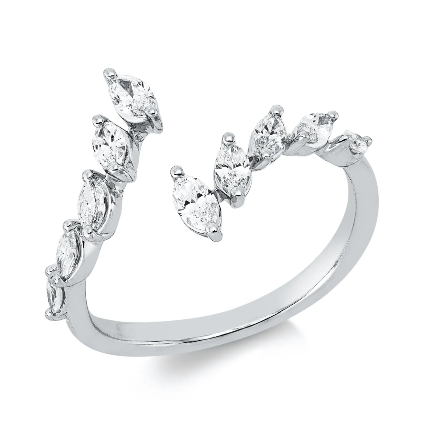 Ring aus 750 Weißgold 10 Diamanten Navette-Schliff 0,51ct TW-PI B:12,6mm