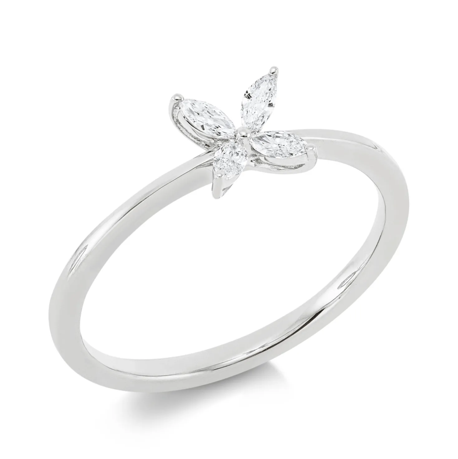 Ring aus 750 Weißgold 4 Diamanten Navette-Schliff 0,13ct TW-SI B:5,7mm