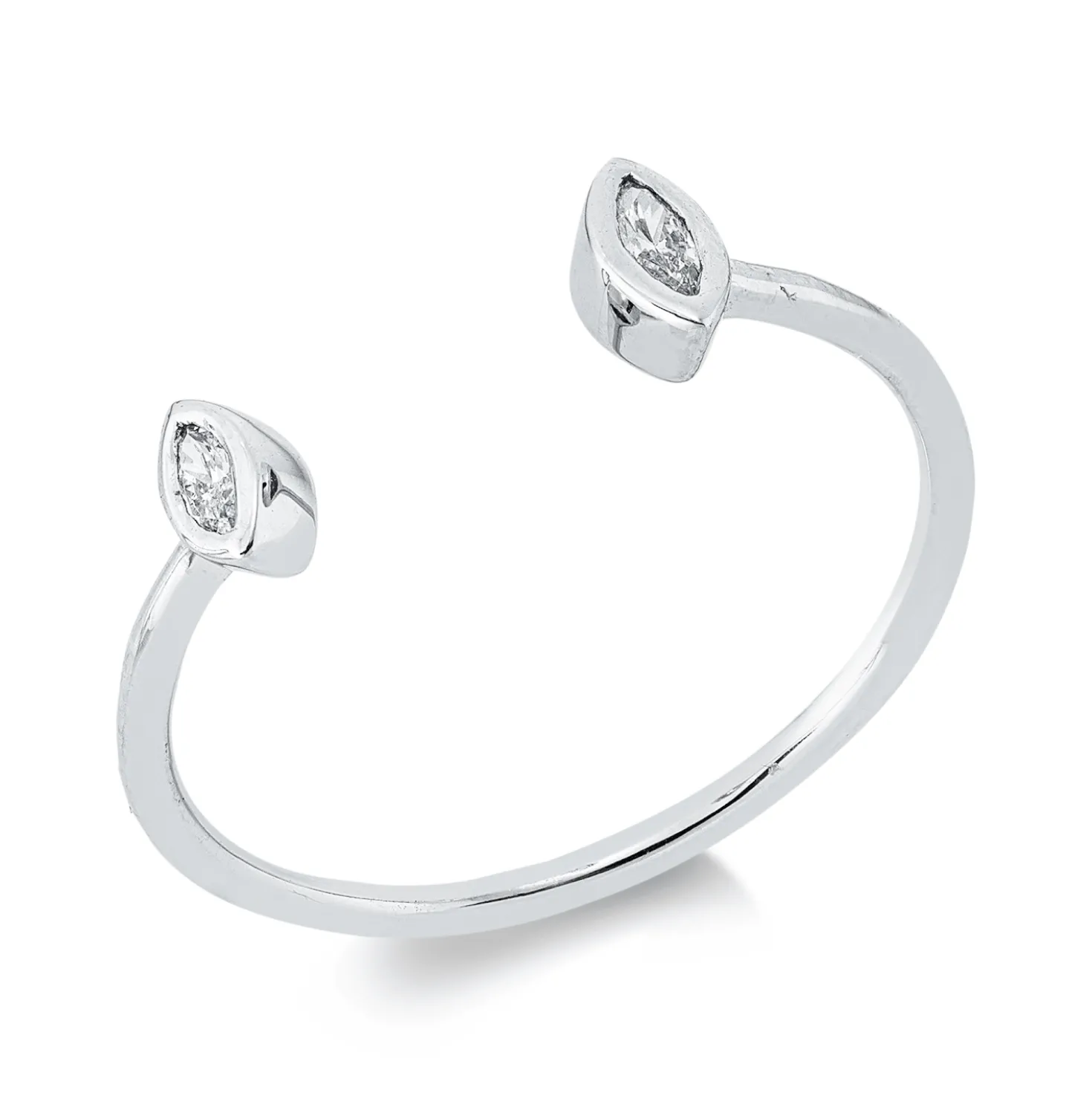 Ring aus 750 Weißgold 2 Diamanten Navette-Schliff 0,08ct TW-VSI/SI B:5mm