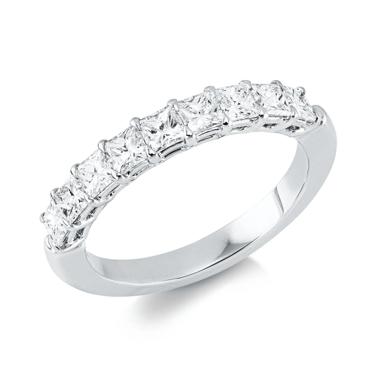 Ring aus 750 Weißgold 9 Diamanten Prinzess-Schliff 1,08ct F-VSI/SI H:3,6mm