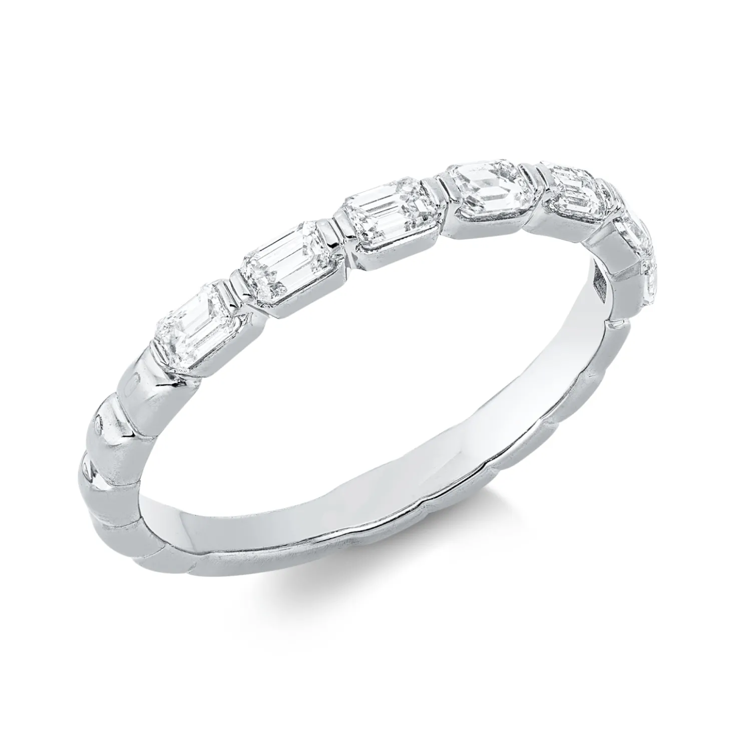 Ring aus 750 Weißgold 7 Diamanten Smaragd-Schliff 0,57ct TW-SI B:2,3mm