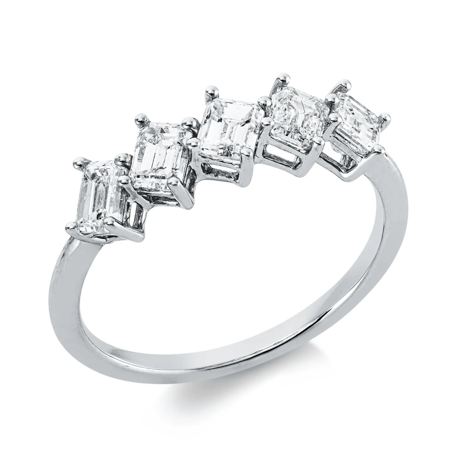 Ring aus 750 Weißgold 5 Diamanten Smaragd-Schliff 1,22ct TW-VSI/SI B:5,3mm