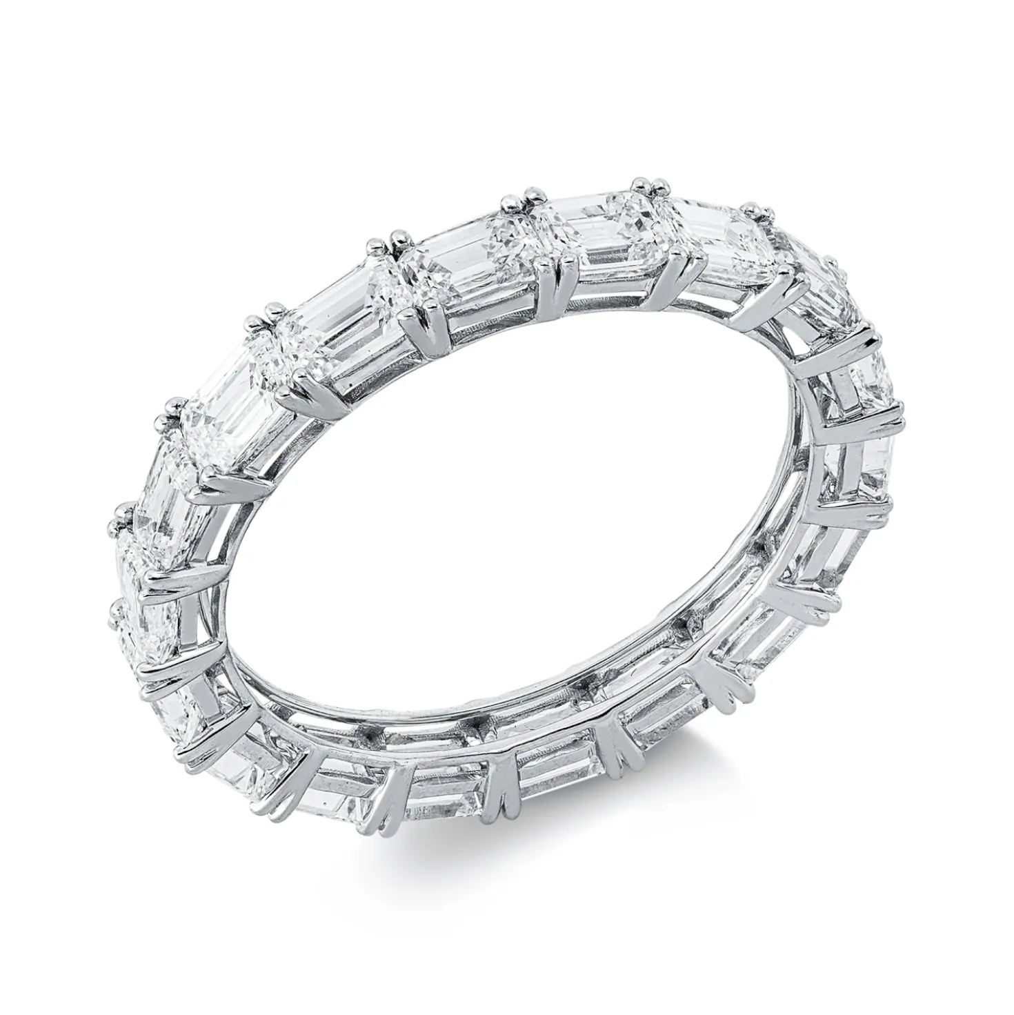 Ring aus 750 Weißgold 18 Diamanten Smaragd-Schliff 3ct TW-VSI/SI B:3mm
