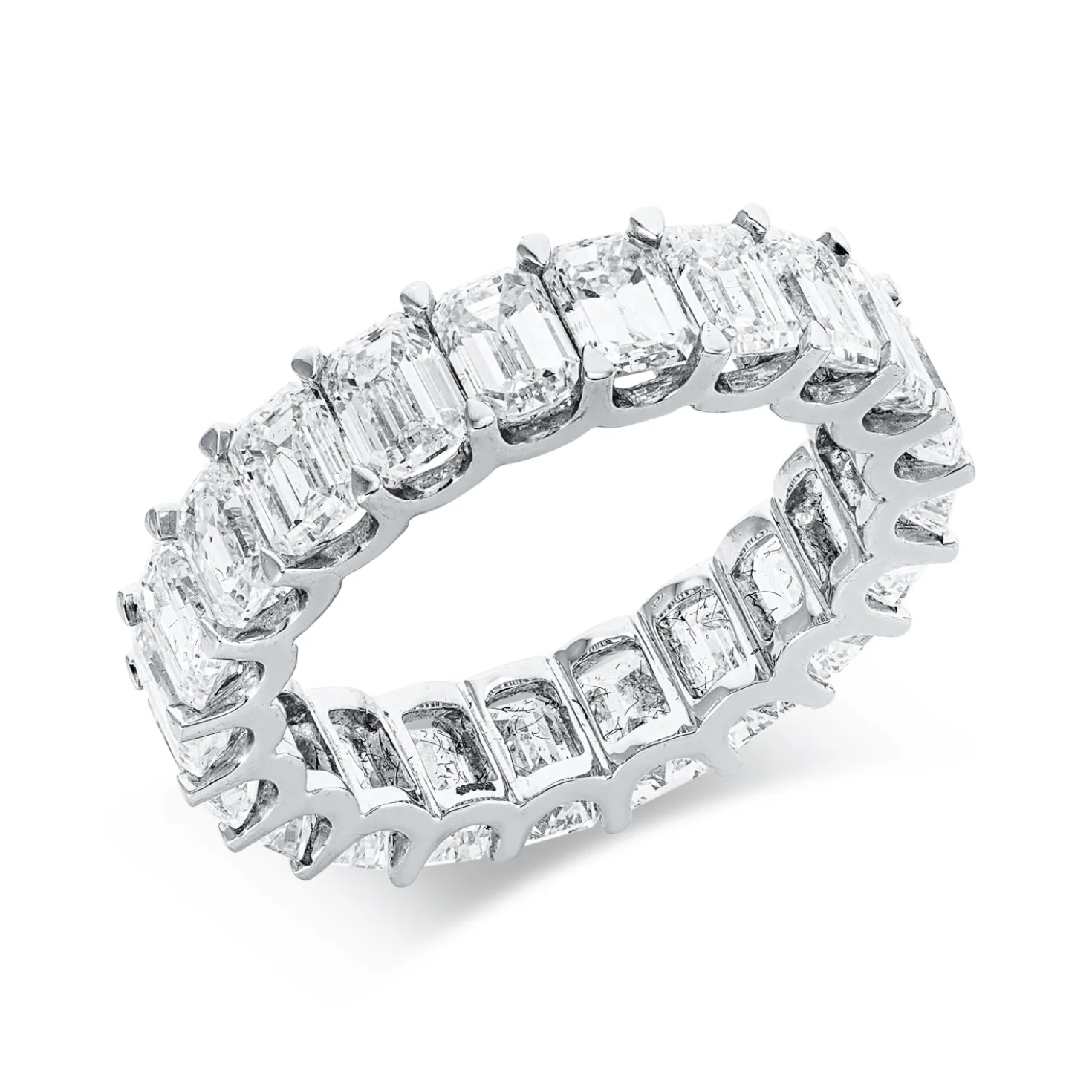 Ring aus 750 Weißgold 22 Diamanten Smaragd-Schliff 5,35ct TW-VSI/SI B:5,2mm