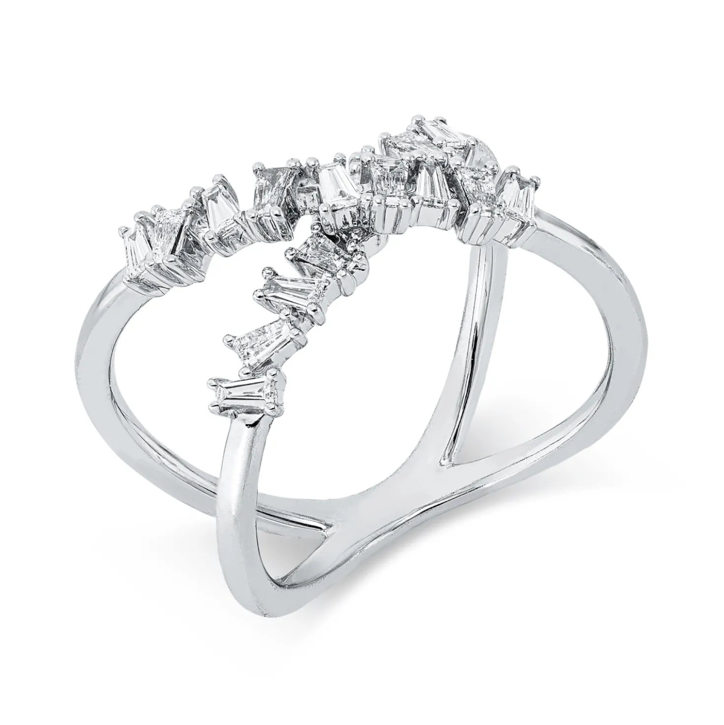 Ring aus 750 Weißgold 18 Diamanten Trapez-Schliff 0,46ct TW-SI B:11mm