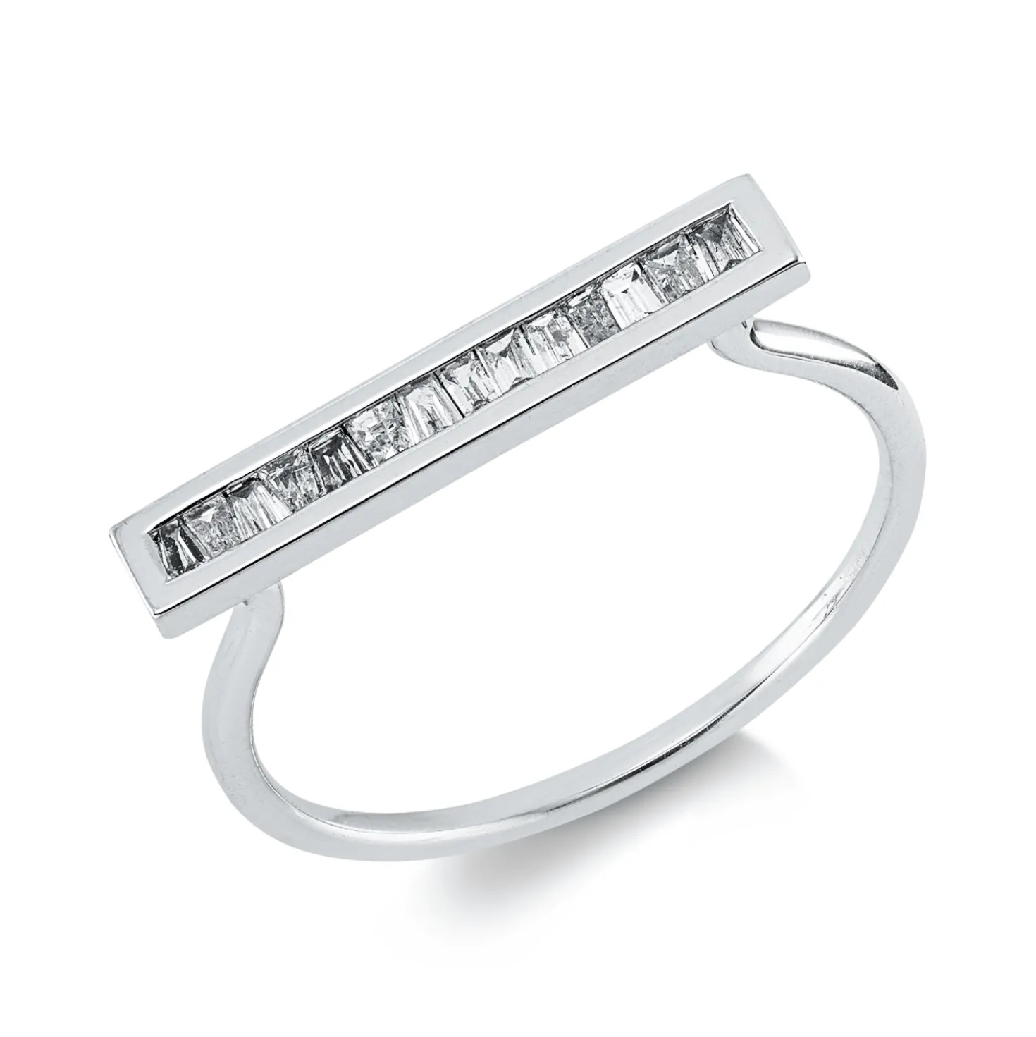 Ring aus 750 Weißgold 15 Diamanten Trapez-Schliff 0,14ct TW-SI/PI B:3,1mm