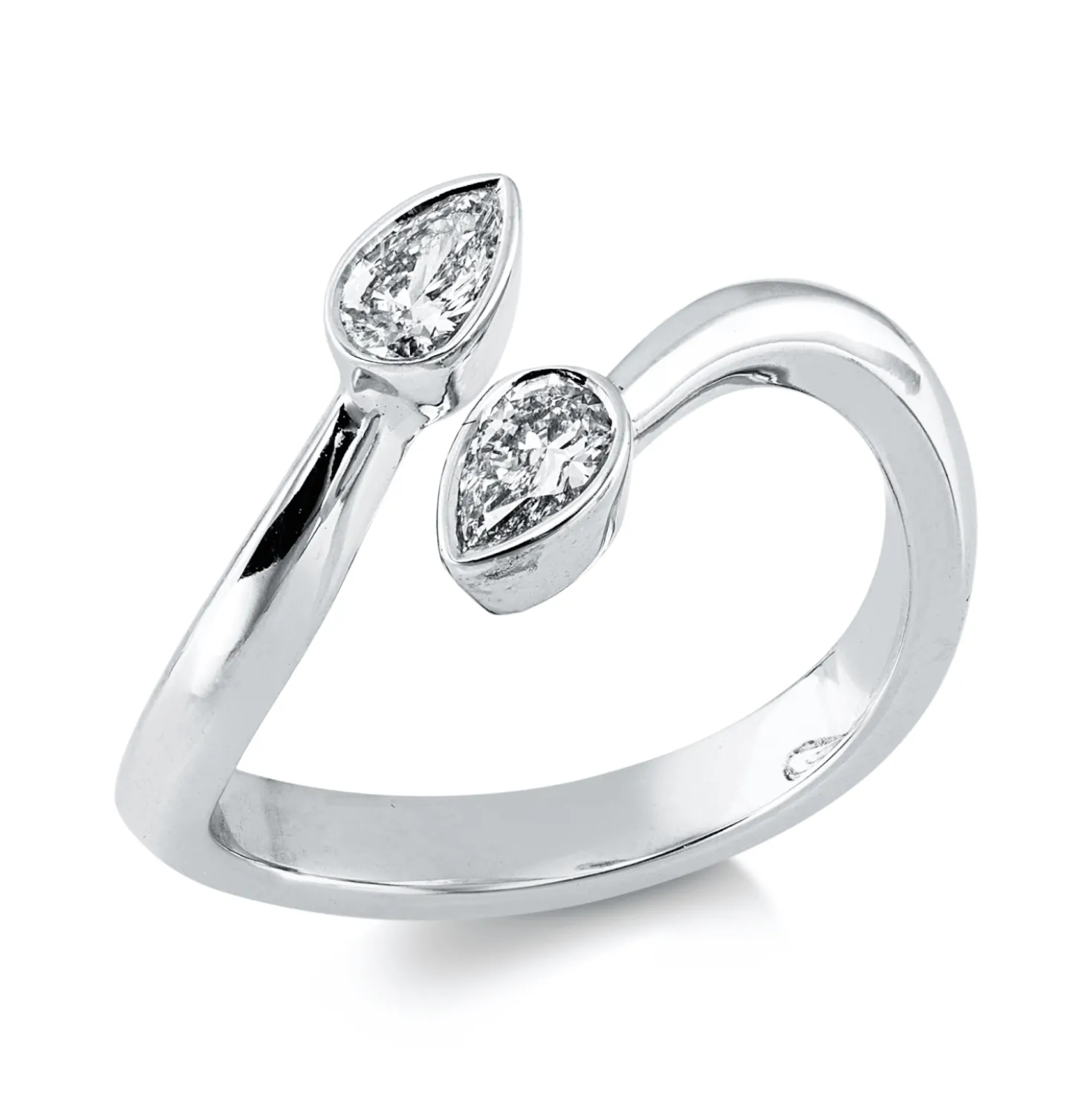 Ring aus 750 Weißgold 2 Diamanten Tropfen-Schliff 0,33ct F-VSI/SI B:9mm Zarge