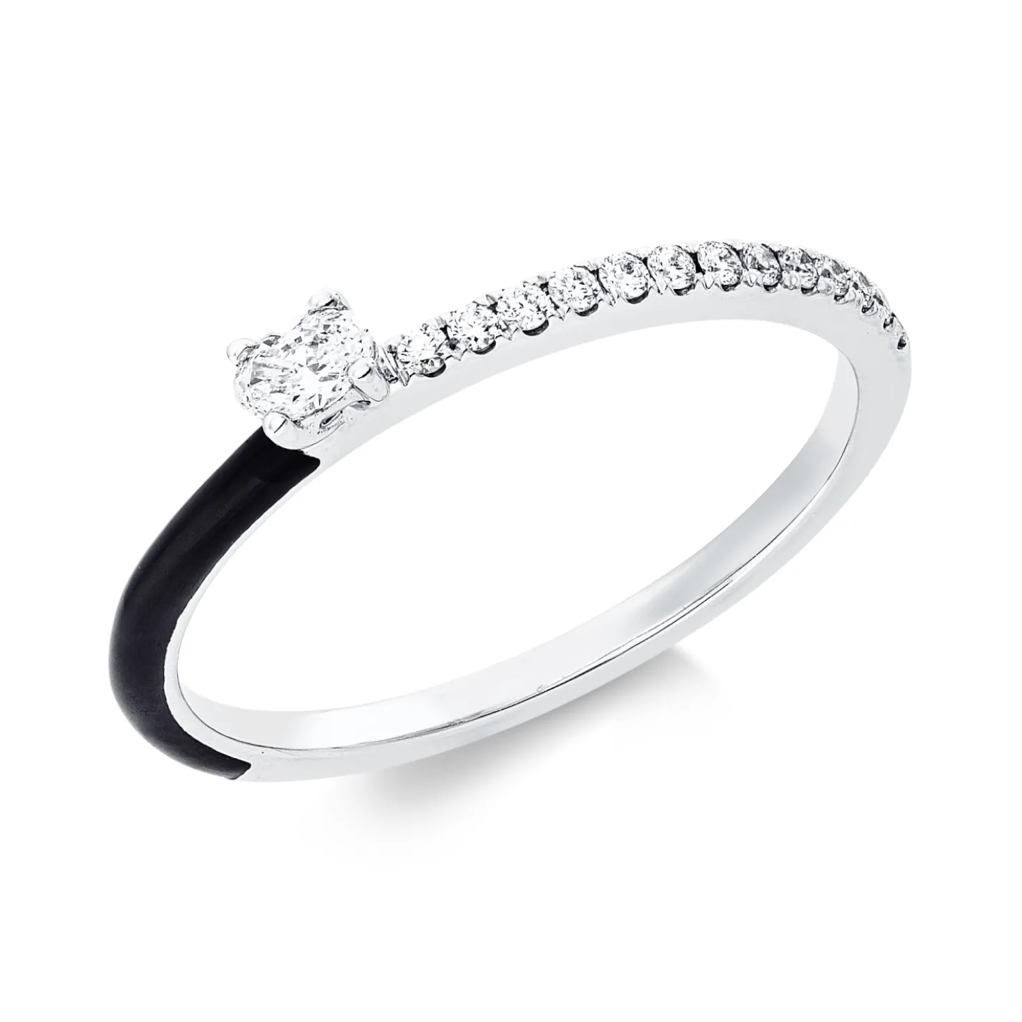 Ring aus 750 Weißgold Emaille 0,05ct schwarz 14 Diamanten 0,17ct B:2,6mm