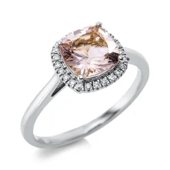 Ring aus 750 Weißgold Morganit 1,25ct pink 24 Brillanten 0,1ct TW-SI B:9,4mm