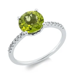Ring aus 750 Weißgold Peridot 1,92ct 14 Diamanten 0,11ct TW-SI B:8mm 4er-Krappe