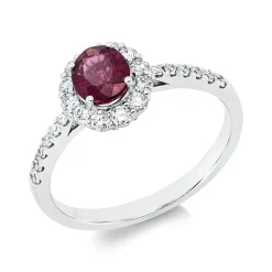 Ring aus 750 Weißgold Rubin 0,72ct rot 24 Brillanten 0,38ct TW-SI B:9,1mm