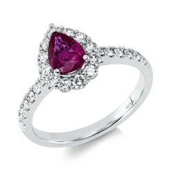 Ring aus 750 Weißgold Rubin 0,84ct rot 24 Brillanten 0,51ct TW-SI B:11,2mm