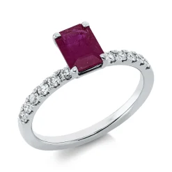 Ring aus 750 Weißgold Rubin 1,11ct rot 12 Brillanten 0,25ct TW-SI B:7,1mm