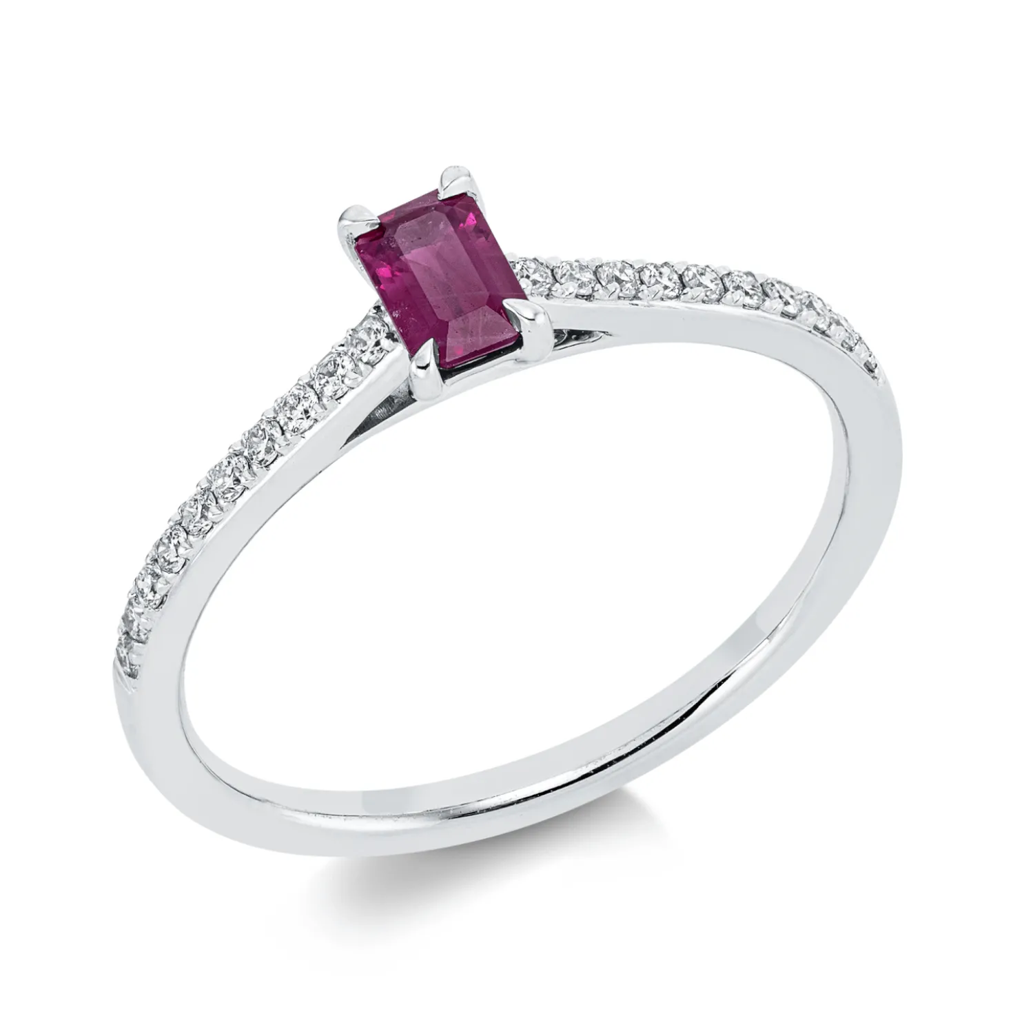 Ring aus 750 Weißgold Rubin 0,33ct rot 20 Brillanten 0,14ct TW-SI B:5,3mm