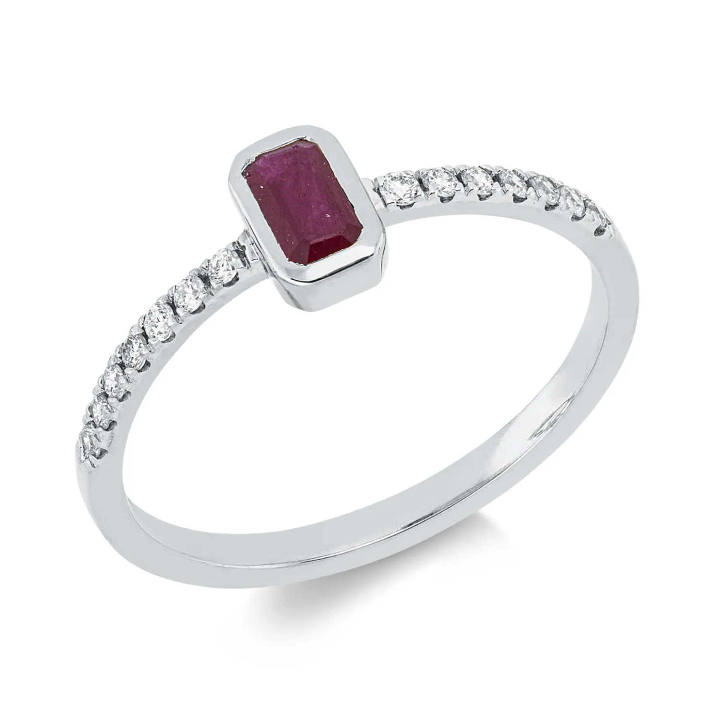 Ring aus 750 Weißgold Rubin 0,31ct rot 14 Brillanten 0,13ct TW-SI B:6,2mm
