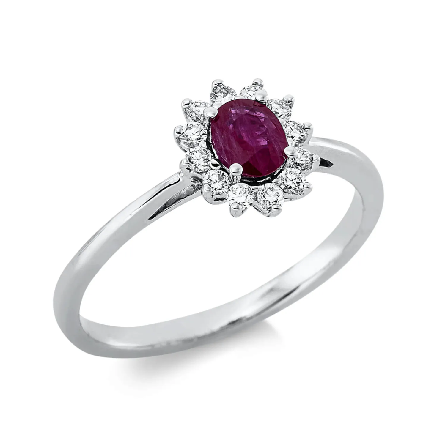 Ring aus 750 Weißgold Rubin 0,37ct rot 12 Brillanten 0,17ct TW-SI B:8,7mm