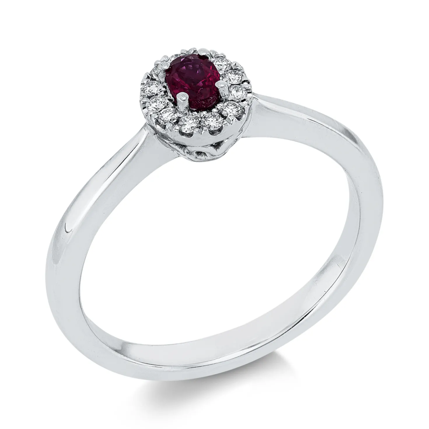 Ring aus 750 Weißgold Rubin 0,23ct rot 12 Brillanten 0,08ct TW-VSI B:7mm