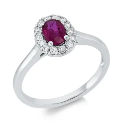 Ring aus 750 Weißgold Rubin 0,54ct rot 14 Brillanten 0,16ct TW-VSI/SI B:9,5mm