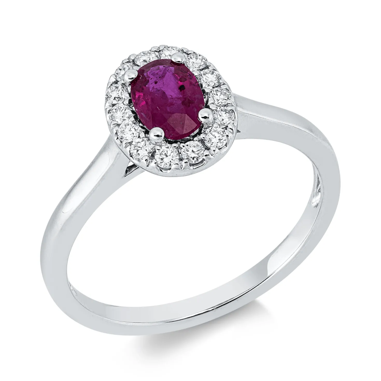 Ring aus 750 Weißgold Rubin 0,54ct rot 14 Brillanten 0,16ct TW-VSI/SI B:9,5mm