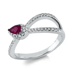 Ring aus 585 Weißgold Rubin 0,32ct rot 41 Diamanten 0,26ct TW-SI B:7,9mm