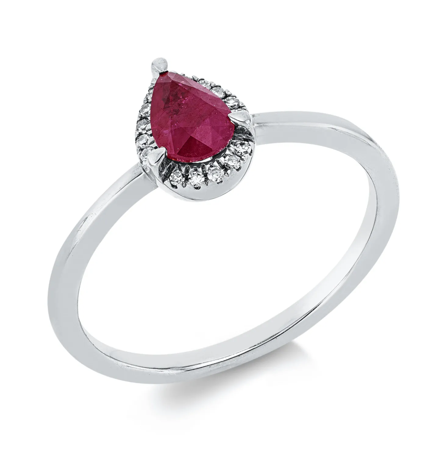 Ring aus 750 Weißgold Rubin 0,45ct rot 15 Diamanten 0,04ct TW-SI B:7,9mm