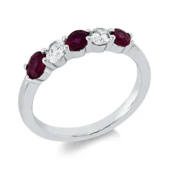 Ring aus 750 Weißgold 3 Rubine 0,72ct rot 2 Diamanten Oval-Schliff 0,28ct TW-SI