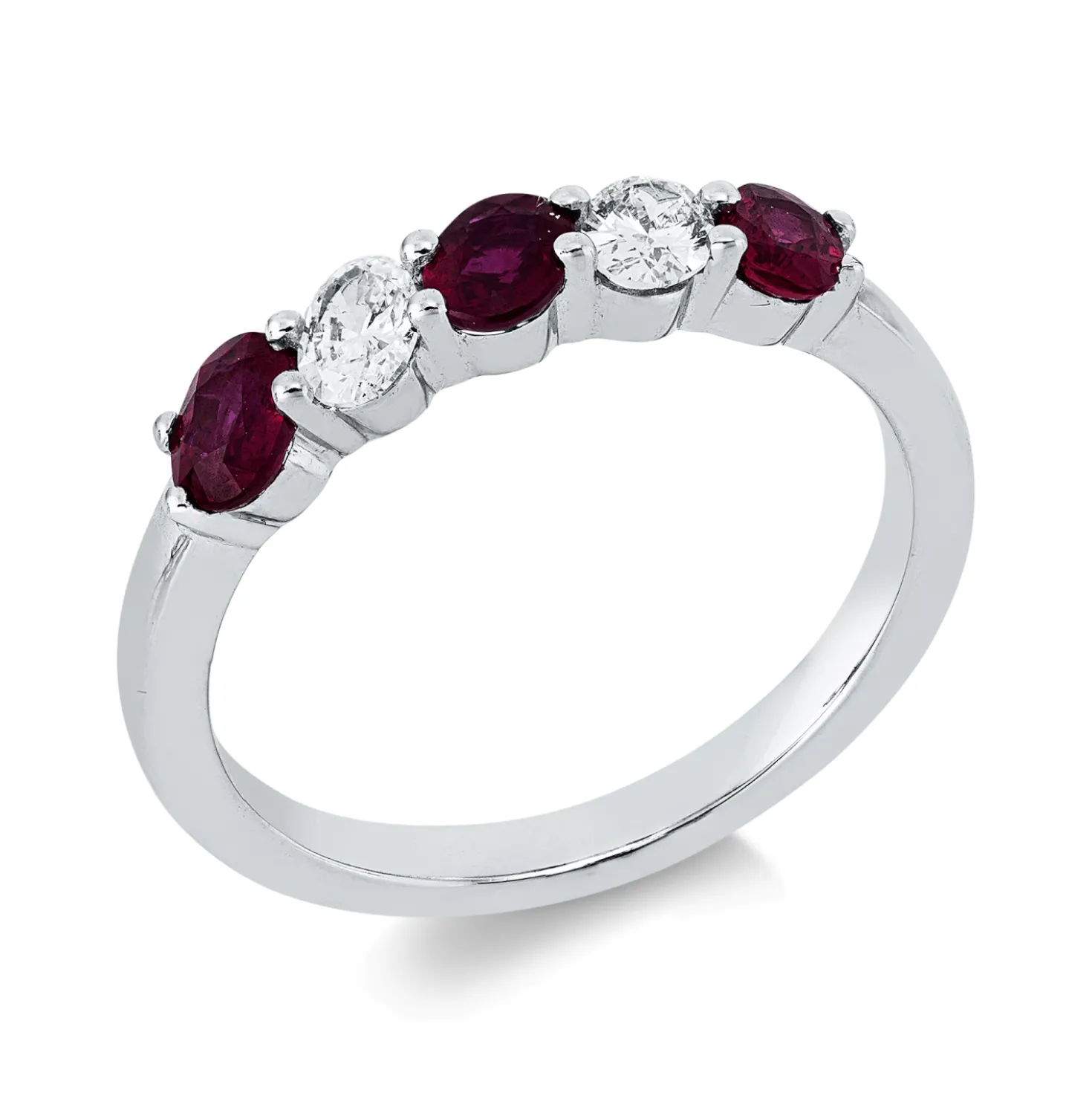 Ring aus 750 Weißgold 3 Rubine 0,72ct rot 2 Diamanten Oval-Schliff 0,28ct TW-SI