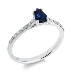 Ring aus 750 Weißgold Saphir 0,44ct blau 16 Brillanten 0,17ct F-SI B:6mm