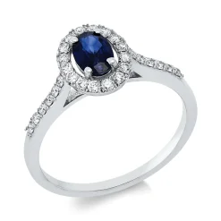 Ring aus 750 Weißgold Saphir 0,47ct blau 28 Brillanten 0,28ct F-SI B:9,4mm