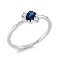 Ring aus 750 Weißgold Saphir 0,32ct blau 2 Brillanten 0,08ct TW-PI B:6,8mm
