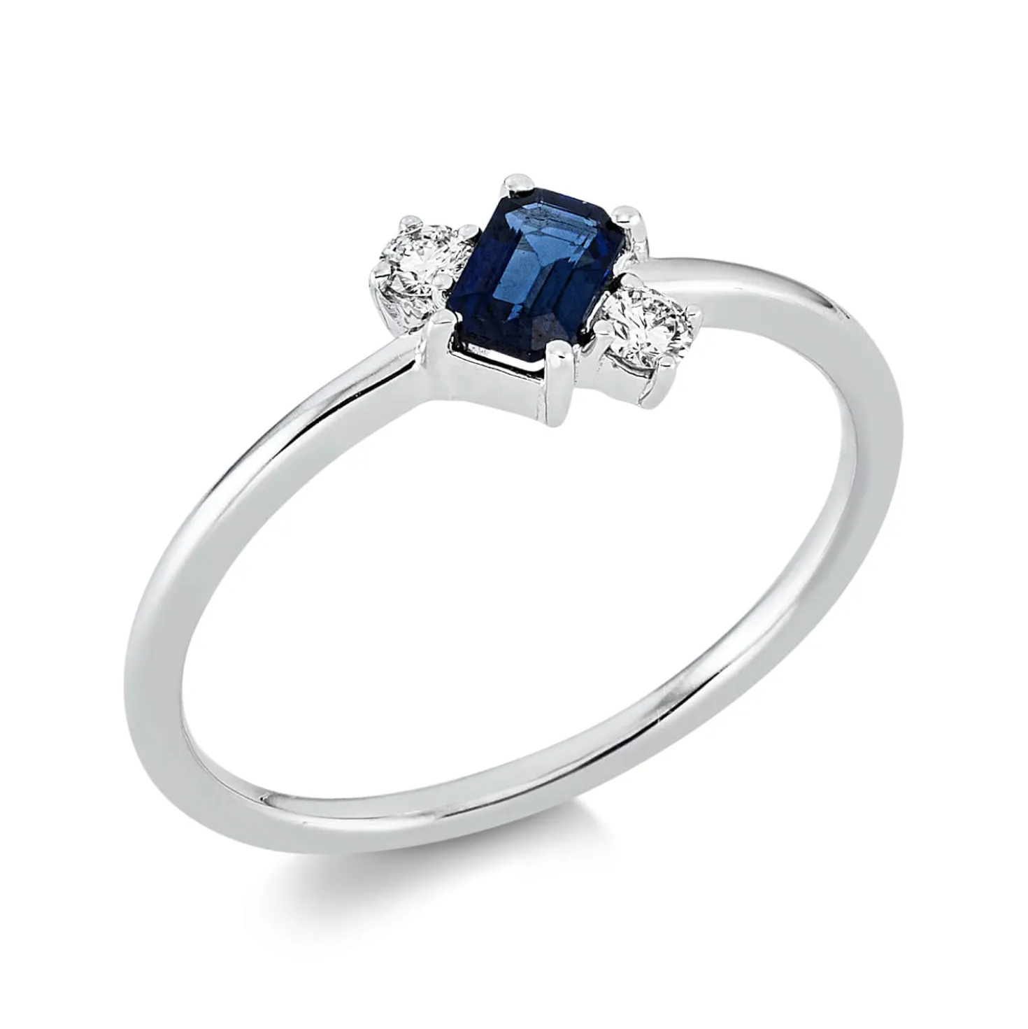 Ring aus 750 Weißgold Saphir 0,32ct blau 2 Brillanten 0,08ct TW-PI B:6,8mm
