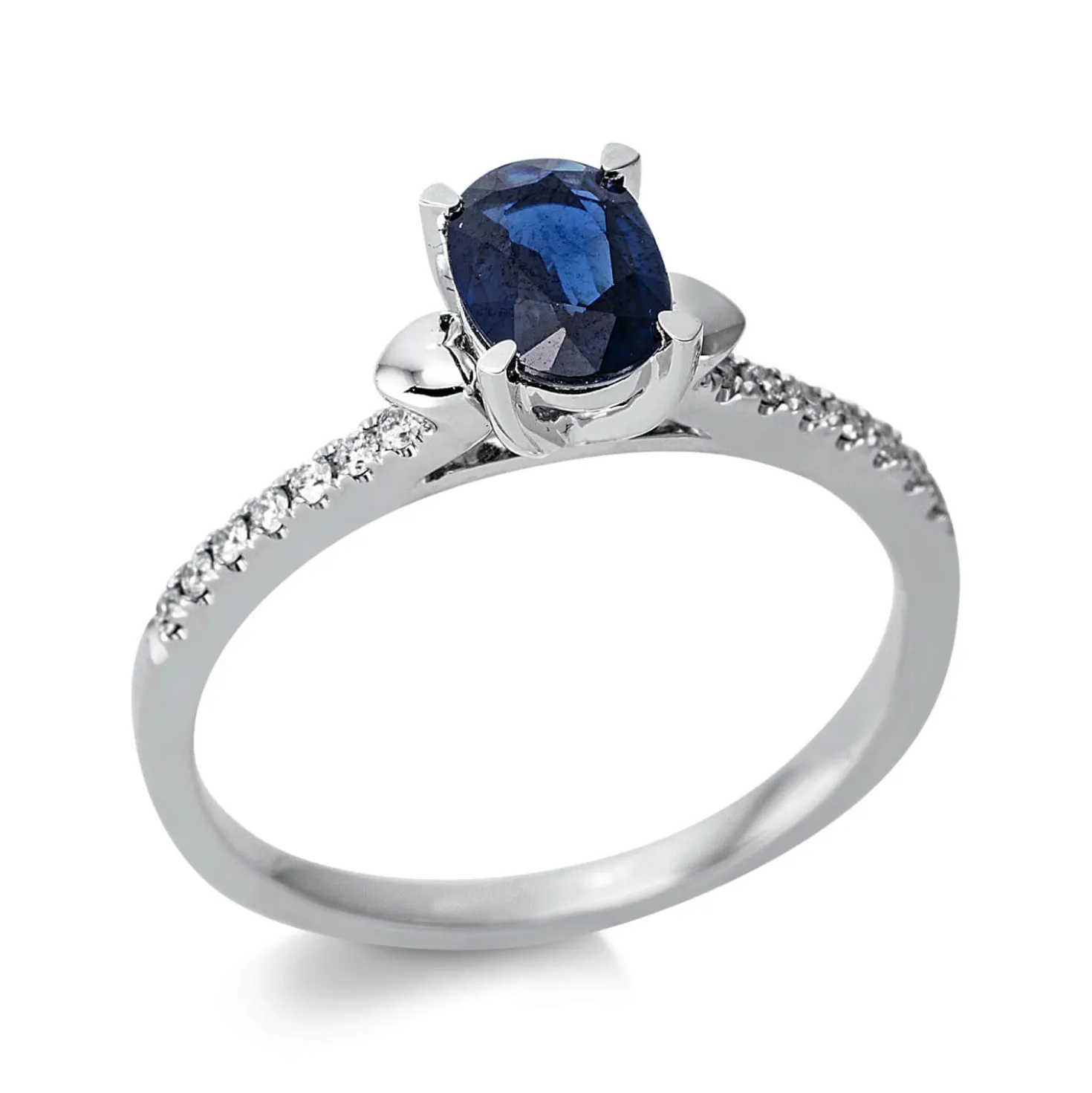 Ring aus 750 Weißgold Saphir 1,14ct blau 18 Brillanten 0,13ct TW-SI B:14mm