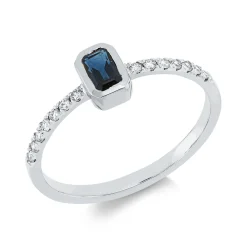 Ring aus 750 Weißgold Saphir 0,32ct blau 14 Brillanten 0,13ct TW-SI B:6,1mm