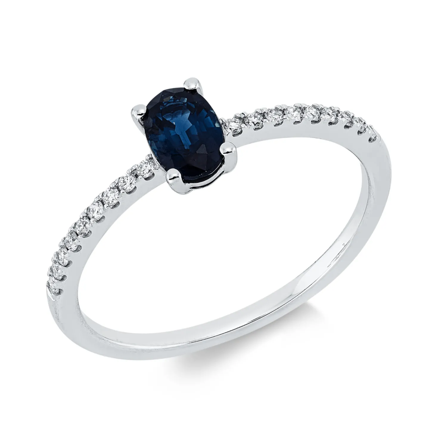 Ring aus 750 Weißgold Saphir 0,52ct blau 18 Brillanten 0,1ct TW-SI B:5,9mm