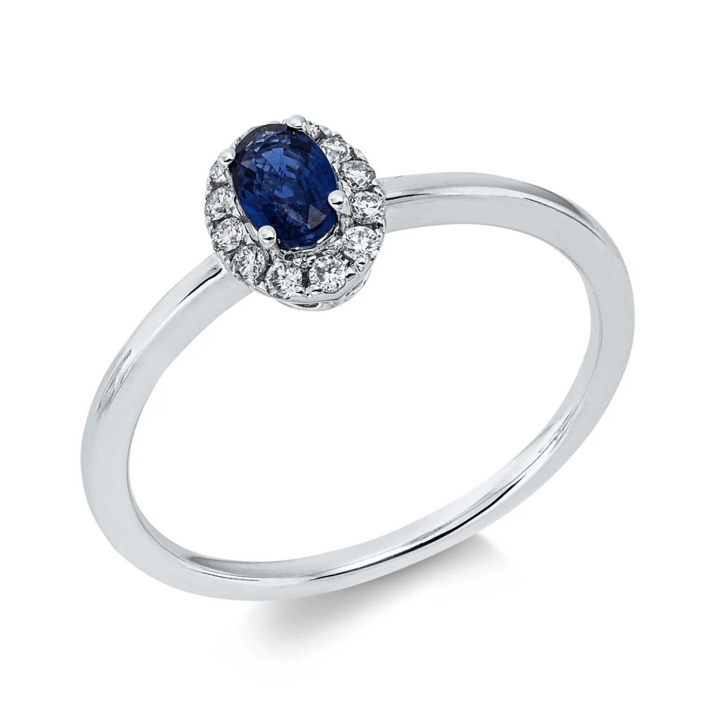 Ring aus 750 Weißgold Saphir 0,37ct blau 12 Brillanten 0,1ct TW-SI B:7,6mm