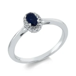 Ring aus 750 Weißgold Saphir 0,35ct blau 16 Brillanten 0,06ct TW-SI B:7,6mm