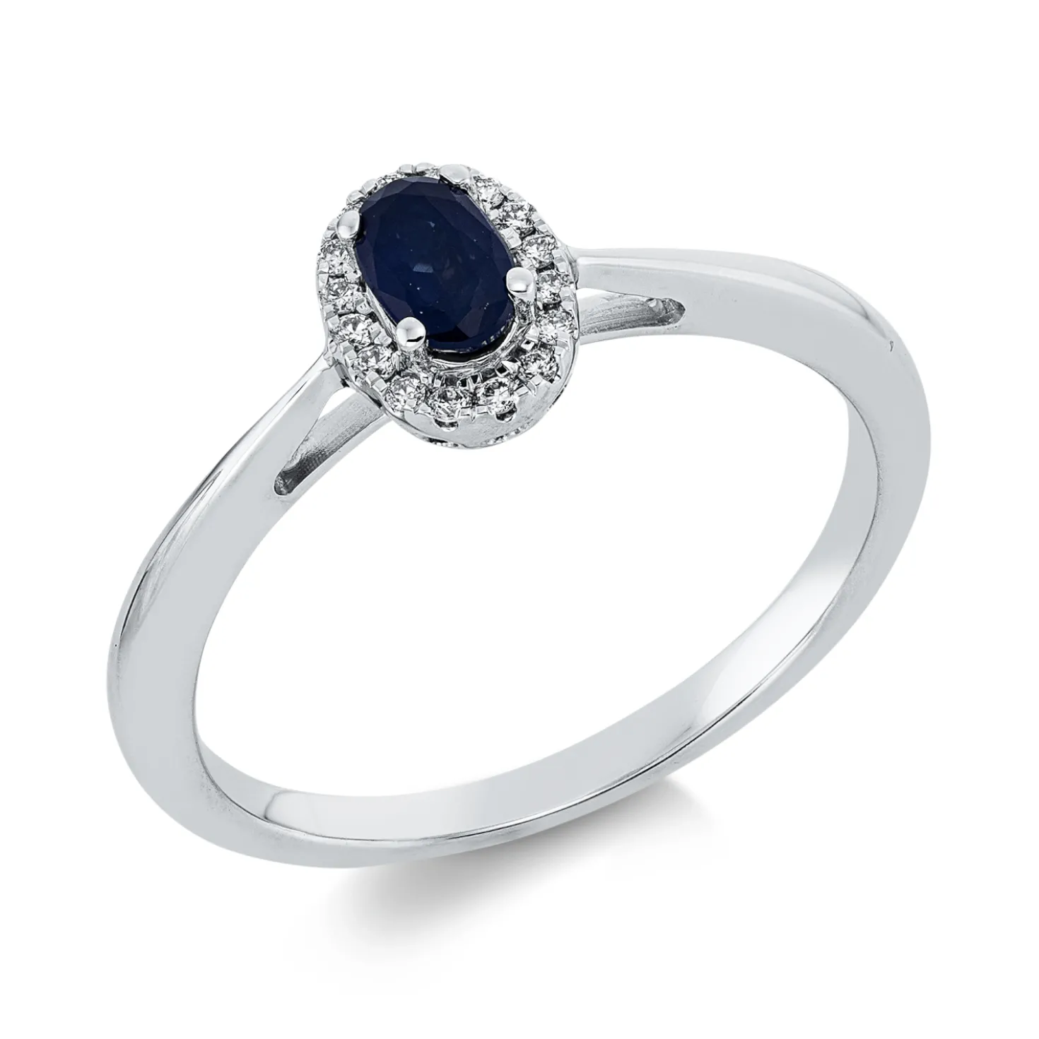Ring aus 750 Weißgold Saphir 0,35ct blau 16 Brillanten 0,06ct TW-SI B:7,6mm